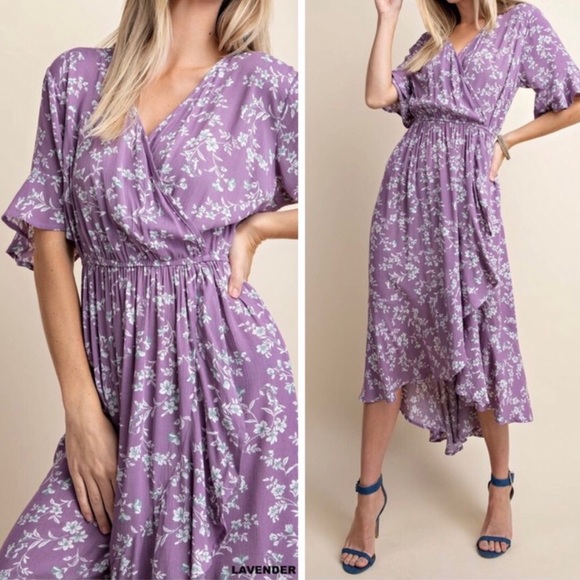 💕 Lavender Lilac floral wrap Dress - Picture 2 of 7